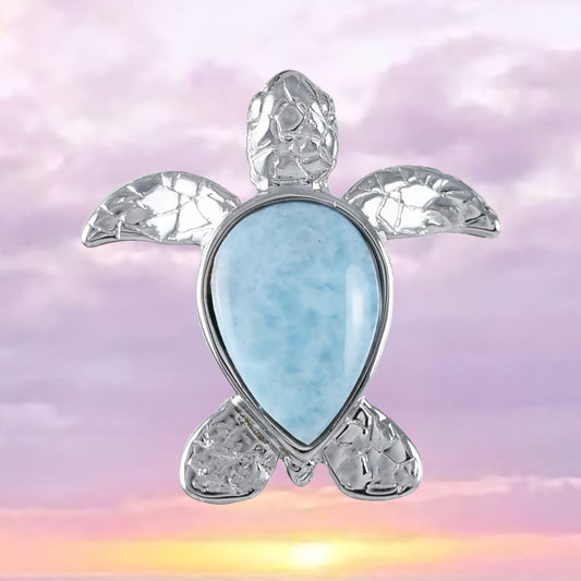 Collier unique en véritable tortue de mer Larimar hawaïenne, pendentif en argent sterling avec tortue Larimar, cadeau d'anniversaire, de Saint-Valentin, pour femme et maman, N8435