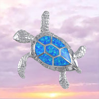 Magnifique collier hawaïen en forme de tortue de mer en opale bleue de très grande taille, pendentif en argent sterling, cadeau d'anniversaire pour maman, déclaration PC, N8834