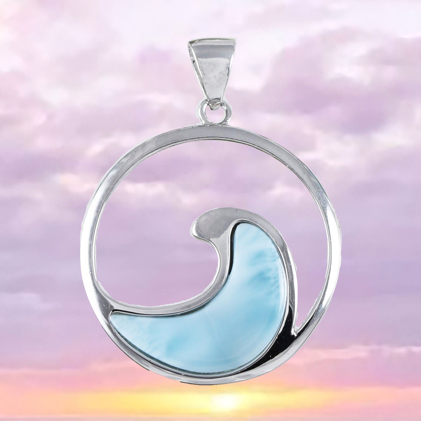 Collier unique en véritable larimar hawaïen avec vagues de l'océan, pendentif en argent sterling avec larimar et vagues de l'océan, cadeau d'anniversaire pour mère, épouse, maman, N8450