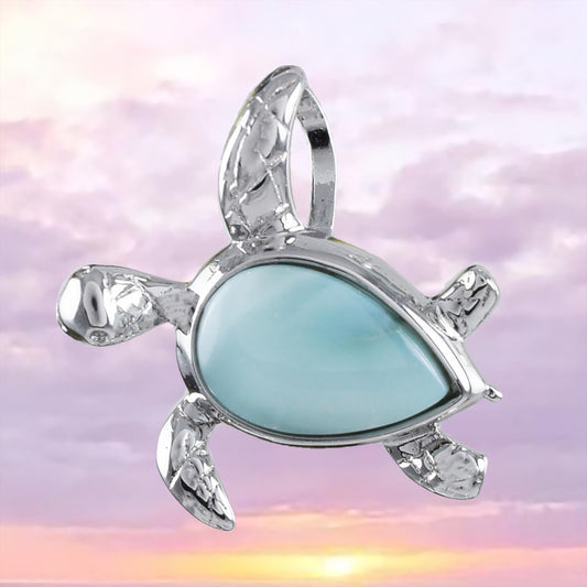 Collier unique en véritable tortue de mer Larimar hawaïenne, pendentif en argent sterling avec tortue Larimar, cadeau d'anniversaire pour mère, épouse, maman, N8841