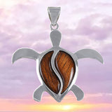 Collier unique en bois de koa véritable de grande taille, pendentif en argent sterling en forme de tortue de mer hawaïenne, cadeau d'anniversaire pour maman N8504