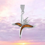 Unique Hawaiian Genuine Koa Wood Bird of Paradise Necklace, Sterling Silver Bird of Paradise Pendant, N8510 Birthday Mother Mom Gift