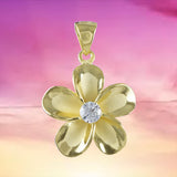 Magnifique collier Plumeria hawaïen, pendentif fleur Plumeria CZ en argent sterling plaqué or jaune, cadeau d'anniversaire Saint Valentin femme maman N8855