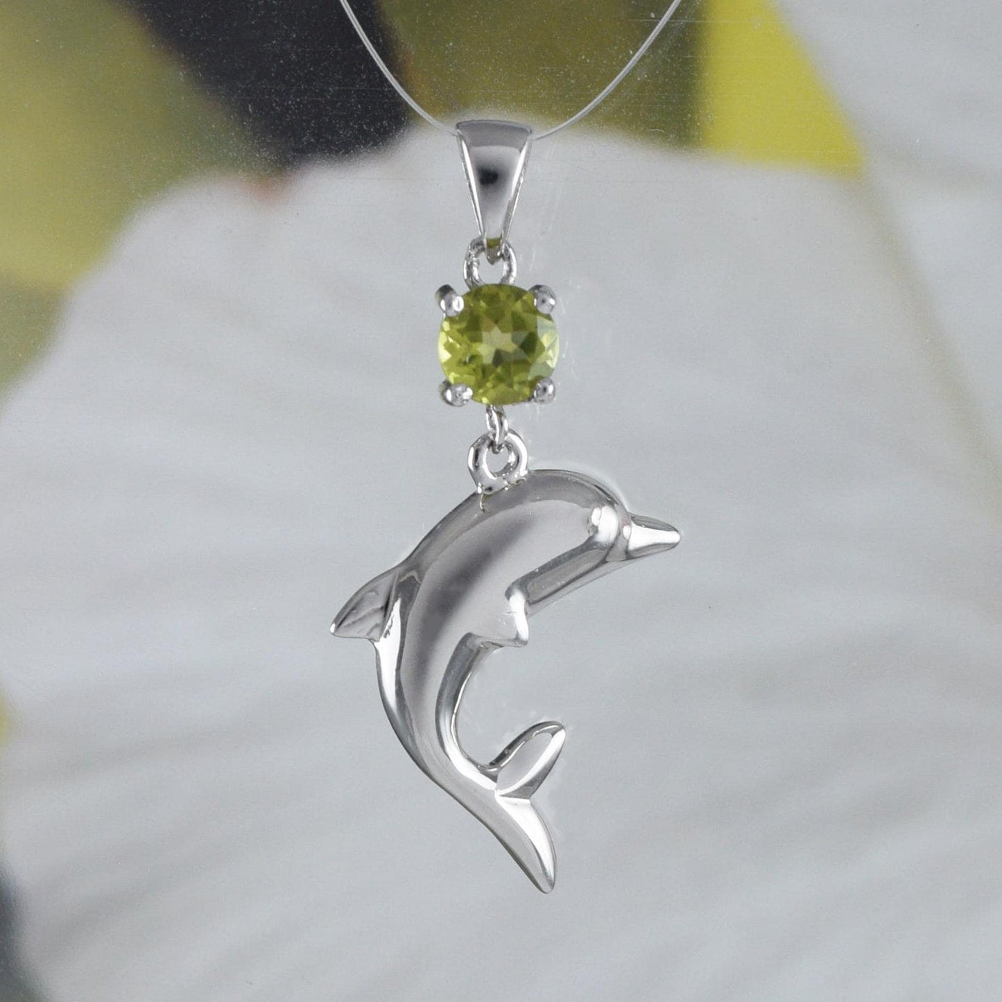 Beautiful Hawaiian Genuine Peridot Dolphin Necklace, Sterling Silver Dolphin Pendant, N8878 Birthday Mother Wife Mom Gift, Island Jewelry