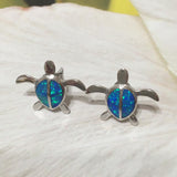 Beautiful Hawaiian Large Blue Opal Sea Turtle Earring, Sterling Silver Blue Opal Turtle Stud Earring, E4106 Statement PC, Birthday Mom Gift