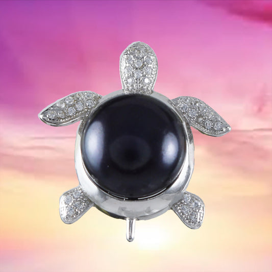 Unique Hawaiian Genuine Black Pearl Sea Turtle Necklace, Sterling Silver Black Pearl Turtle CZ Pendant, N8868 Birthday Mom Gift