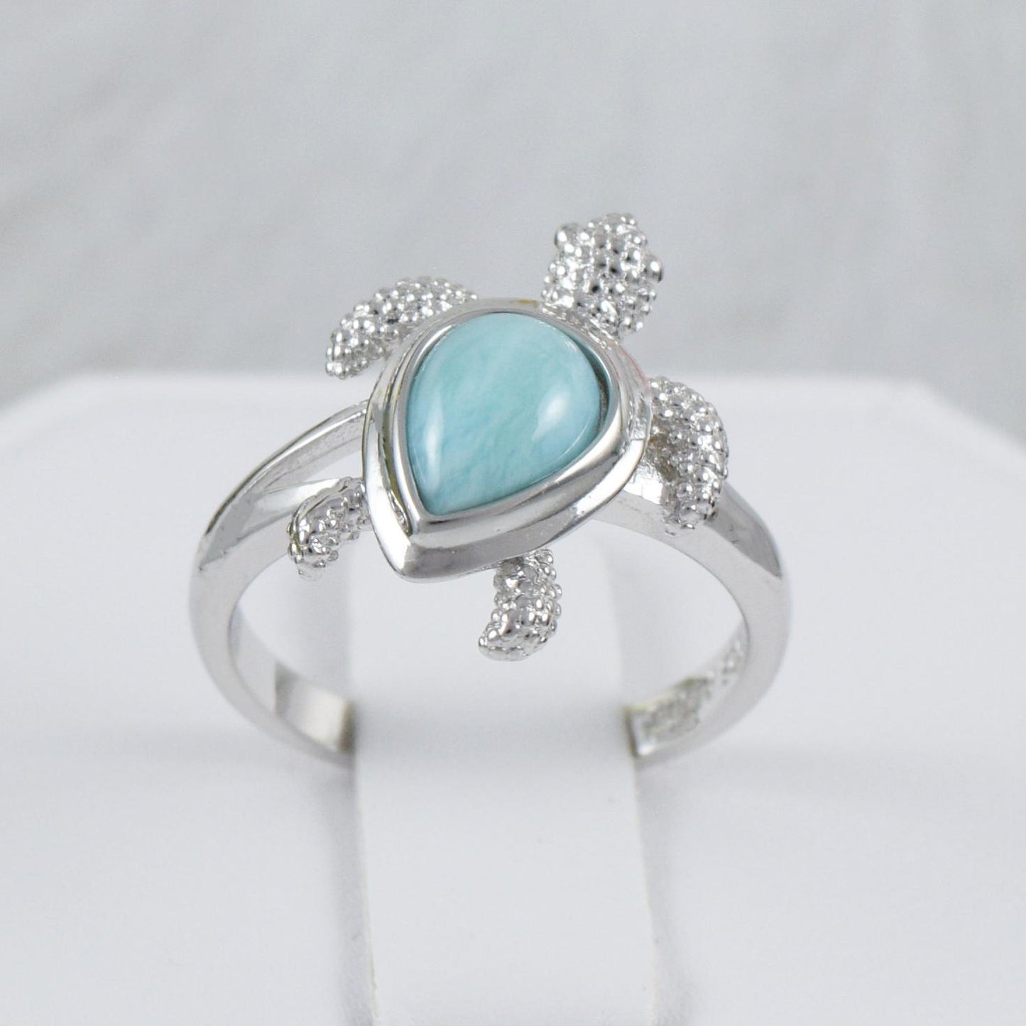 Unique Gorgeous Hawaiian Genuine Larimar Sea Turtle Ring, Sterling Silver Natural Larimar Turtle Ring R2385 Birthday Mom Mother Gift