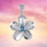 Magnifique collier Plumeria en topaze bleue véritable hawaïenne, pendentif fleur Plumeria en argent sterling, cadeau d'anniversaire pour maman N8853