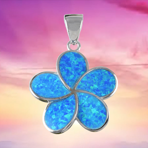 Magnifique collier hawaïen en opale bleue avec grand pendentif en forme de plumeria, en argent sterling, en opale bleue, cadeau d'anniversaire pour maman, N6007