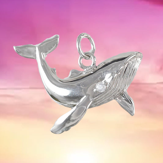 Gorgeous Hawaiian Large Humpback Whale Necklace, Sterling Silver Whale Pendant, N6012 Birthday Anniversary Mom Wife Mother Gift, Island