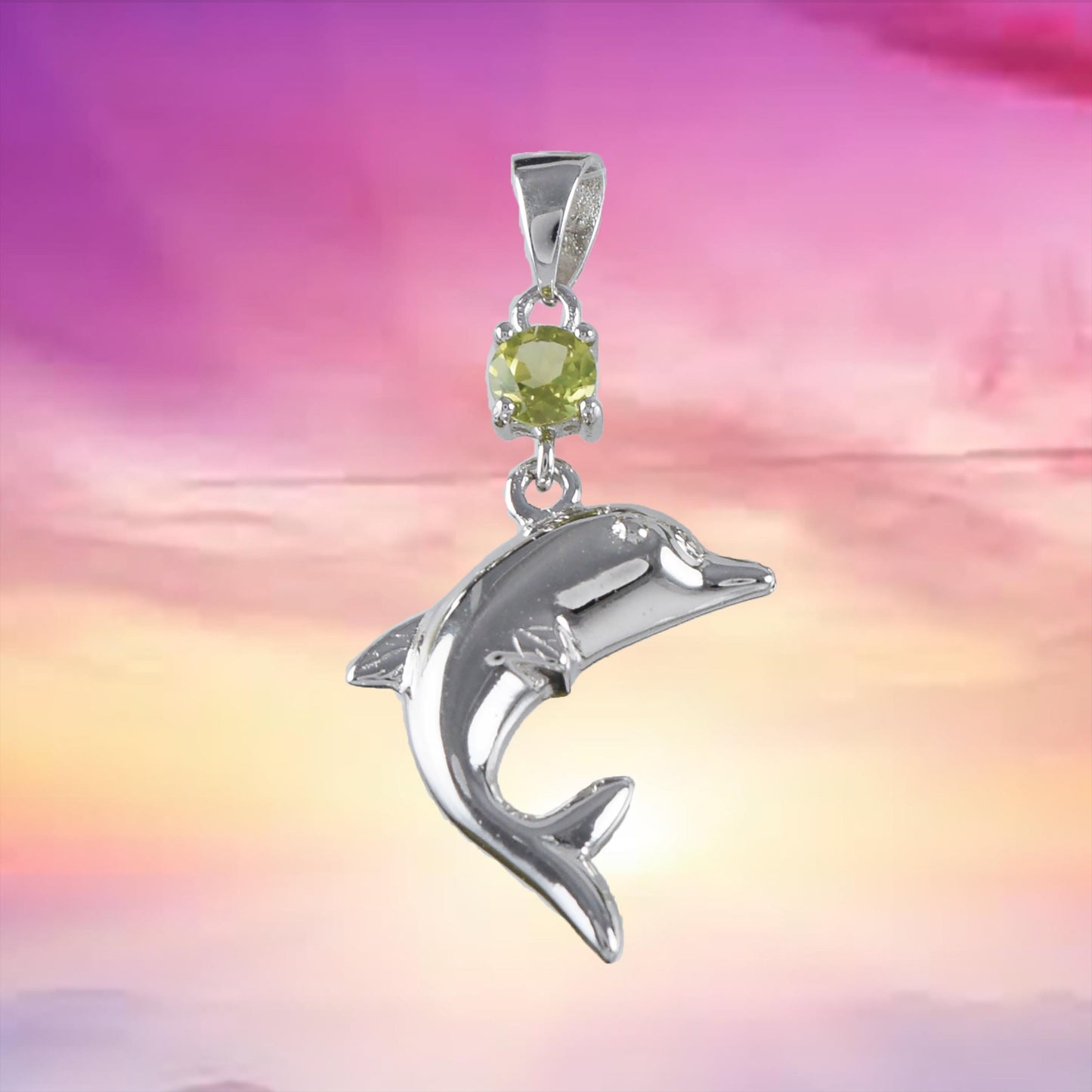 Beautiful Hawaiian Genuine Peridot Dolphin Necklace, Sterling Silver Dolphin Pendant, N8878 Birthday Mother Wife Mom Gift, Island Jewelry