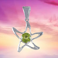 Beautiful Hawaiian Genuine Peridot Starfish Necklace, Sterling Silver Starfish Pendant, N8879 Birthday Mother Mom Gift, Island Jewelry