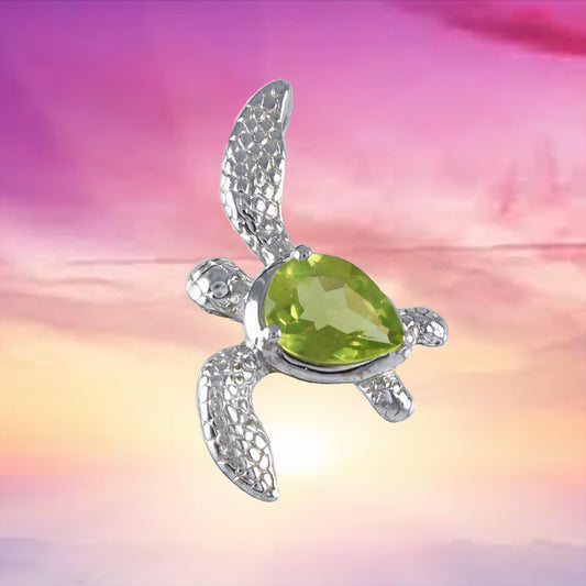 Collier unique en véritable tortue de mer avec péridot hawaïen, pendentif en argent sterling avec tortue avec péridot, cadeau d'anniversaire pour mère, épouse, maman, N8880