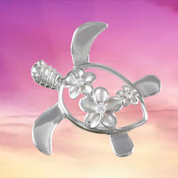 Magnifique collier hawaïen à 3 grandes tortues de mer Plumeria, pendentif tortue en argent sterling 3 Plumeria CZ N6142 Cadeau d'anniversaire pour maman