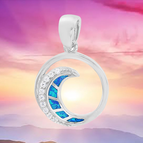 Collier unique en forme de vague océanique en opale bleue hawaïenne, pendentif en argent sterling en forme de vague de surf en opale bleue CZ, cadeau d'anniversaire pour maman N8945