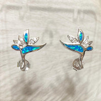 Pretty Hawaiian Bird of Paradise Earring, Sterling Silver Blue Opal Bird of Paradise CZ Stud Earring, E4169 Birthday Wife Mom Gift