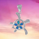 Magnifique collier de tortue de mer Plumeria en opale bleue hawaïenne, pendentif tortue Plumeria en argent sterling, cadeau d'anniversaire pour maman N6159