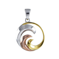 Beautiful Hawaiian Tri-color Ocean Wave Necklace, Sterling Silver Surfing Wave Pendant, N8857A Birthday Mother Mom Gift