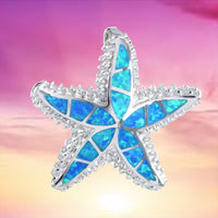 Gorgeous Hawaiian Large Blue Opal Starfish Necklace, Sterling Silver Blue Opal Starfish Pendant N6020 Birthday Mother Mom Gift