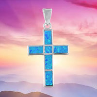 Gorgeous Hawaiian Blue Opal Cross Necklace, Sterling Silver Blue Opal Cross Pendant, N6165 Birthday Mother Mom Anniversary Gift