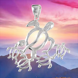 Superbe collier et boucles d'oreilles XL pour maman et 4 bébés tortues de mer, pendentif famille tortues de mer hawaïennes en argent sterling N6171S Cadeau d'anniversaire pour maman