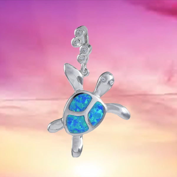 Collier unique et magnifique en forme de tortue de mer en opale bleue hawaïenne, pendentif en argent sterling avec opale CZ, cadeau d'anniversaire pour maman N6158