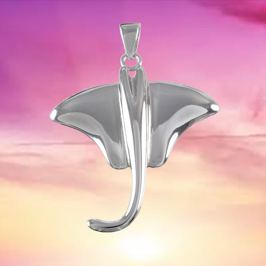 Unique Beautiful Hawaiian Large Stingray Necklace, Sterling Silver Sting Ray Pendant, N6110 Birthday Mother Wife Mom Gift, Island Jewelry