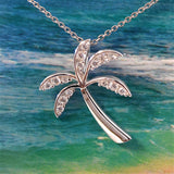 Beautiful Hawaiian Palm Tree Necklace, Sterling Silver Palm Tree CZ Pendant, N6009 Birthday Mom Wife Valentine Gift, Island Jewelry