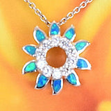 Unique Hawaiian Blue Opal Sun Necklace, Sterling Silver Blue Opal Sun CZ Pendant, N2232 Valentine Birthday Anniversary Mom Wife Gift