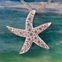 Beautiful Hawaiian Starfish Necklace and Earring, Sterling Silver Star Fish CZ Pendant, N2029S Birthday Christmas Wife Mom Girl Gift