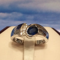 Unique Hawaiian Genuine Blue Sapphire Diamond Ring, 14KT Solid White-Gold Blue Sapphire Diamond Ring, R1455 Birthday Mom Gift, Statement PC