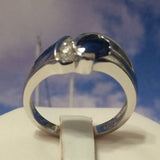 Unique Hawaiian Genuine Blue Sapphire Diamond Ring, 14KT Solid White-Gold Blue Sapphire Diamond Ring, R1455 Birthday Mom Gift, Statement PC