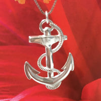 Unique Hawaiian Anchor and Rope Necklace, Sterling Silver High Polished Anchor & Rope Pendant, N2985 Birthday Mom Valentine Gift