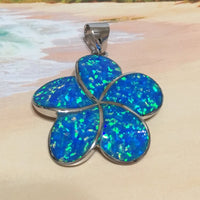 Gorgeous Hawaiian X-Large Blue Opal Plumeria Necklace, Sterling Silver Blue Opal Plumeria Pendant, N6041 Birthday Mom Wife Valentine Gift