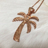 Unique Beautiful Hawaiian Large Palm Tree Necklace, Sterling Silver Rose-Gold Plated Palm Tree Pendant, N2838 Birthday Mom Valentine Gift