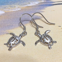 Beautiful Hawaiian Sea Turtle Hibiscus Earring, Sterling Silver Turtle Hibiscus CZ Dangle Earring, E4126 Birthday Wife Mom Valentine Gift