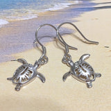 Beautiful Hawaiian Sea Turtle Hibiscus Earring, Sterling Silver Turtle Hibiscus CZ Dangle Earring, E4126 Birthday Wife Mom Valentine Gift