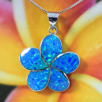 Gorgeous Hawaiian X-Large Blue Opal Plumeria Necklace, Sterling Silver Blue Opal Plumeria Pendant, N6041 Birthday Mom Wife Valentine Gift