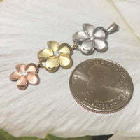 Gorgeous Large Hawaiian Plumeria Necklace, Past Present & Future, Sterling Silver 3 Tri-color Plumeria CZ Pendant, N6138A Birthday Mom Gift