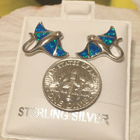 Unique Hawaiian Blue Opal Manta Ray Earring, Sterling Silver Blue Opal Manta Ray Stud Earring, E4118 Birthday Mom Valentine Gift