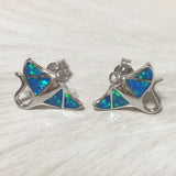 Unique Hawaiian Blue Opal Manta Ray Earring, Sterling Silver Blue Opal Manta Ray Stud Earring, E4118 Birthday Mom Valentine Gift