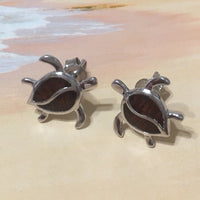 Beautiful Hawaiian Genuine Koa Wood Sea Turtle Earring, Sterling Silver Turtle Stud Earring, E8189 Birthday Mom Valentine Gift