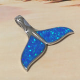 Stunning Large Hawaiian Whale Tail Necklace, Sterling Silver Blue Opal Whale Tail Pendant, N6019 Birthday Valentine Wife Mom Gift, Island