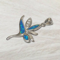 Unique Hawaiian Blue Opal Bird of Paradise Necklace, Sterling Silver Blue Opal Bird of Paradise CZ Pendant N6155 Birthday Valentine Mom Gift