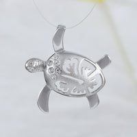 Unique Hawaiian Sea Turtle Hibiscus Necklace and Earring, Sterling Silver Turtle Hibiscus Flower CZ Pendant, N2024S Birthday Mom Gift