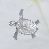 Unique Hawaiian Sea Turtle Hibiscus Necklace and Earring, Sterling Silver Turtle Hibiscus Flower CZ Pendant, N2024S Birthday Mom Gift