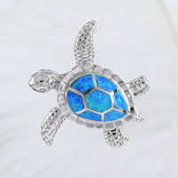 Beautiful Hawaiian Blue Opal Sea Turtle Necklace, Sterling Silver Blue Opal Turtle Pendant, N6022 Birthday Valentine Wife Mom Gift