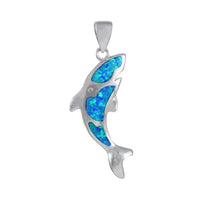 Unique Hawaiian Blue Opal Orca Whale Earring and Necklace, Sterling Silver Blue Opal Orca Killer Whale CZ Eye Pendant, N6166S Birthday Gift