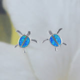 Beautiful Hawaiian Opal Plumeria Sea Turtle Necklace and Earring, Sterling Silver Blue Opal Plumeria Turtle Pendant N6159S Birthday Mom Gift