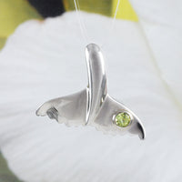 Beautiful Hawaiian Genuine Peridot Whale Tail Necklace, Sterling Silver Whale Tail Pendant, N8541 Birthday Valentine Wife Mom Gift